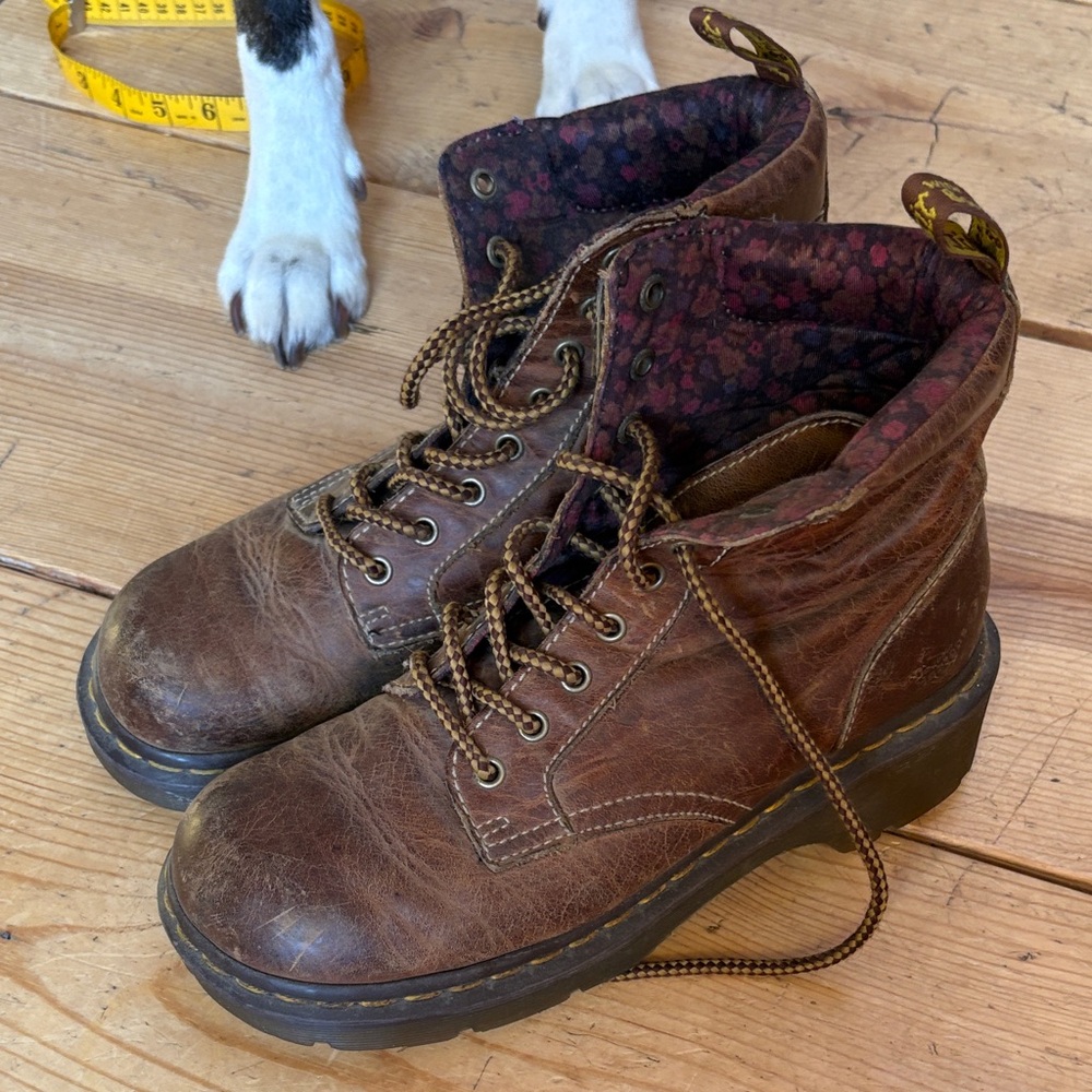 Dr. Martens Brown Leather Lace-Up Boots with Patterned Lining